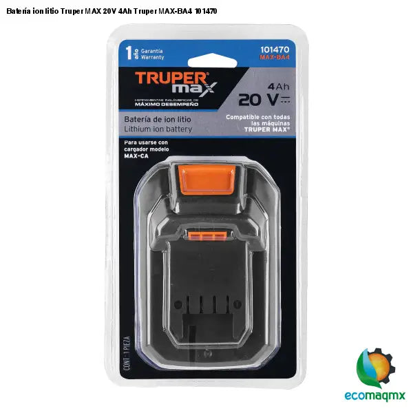 Batería ion litio Truper MAX 20V 4Ah Truper MAX-BA4 101470