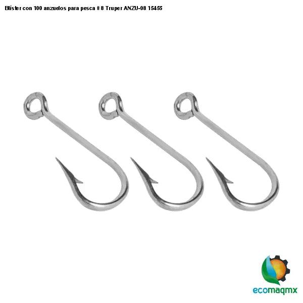 Blíster con 100 anzuelos para pesca # 8 Truper ANZU-08 15455