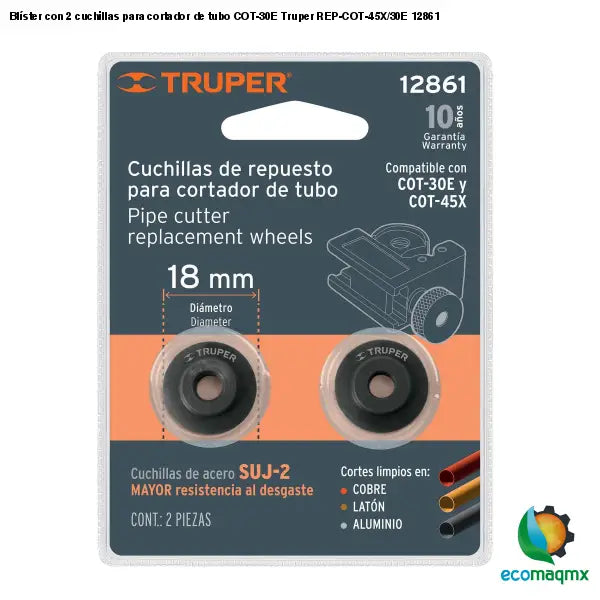 Blíster con 2 cuchillas para cortador de tubo COT-30E Truper