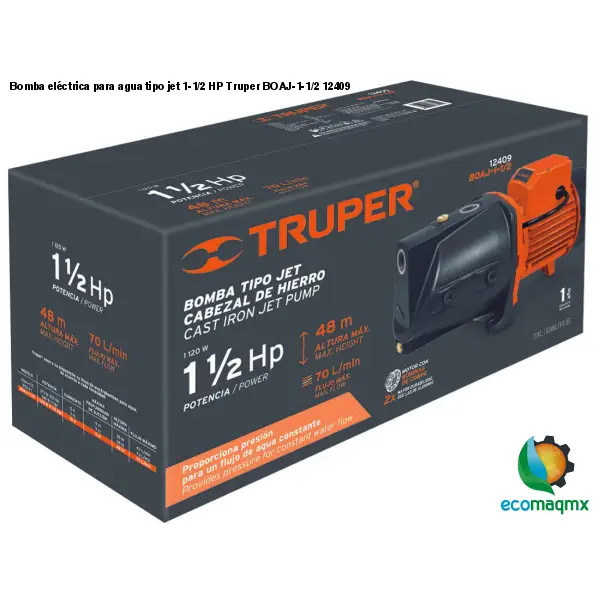 Bomba eléctrica para agua tipo jet 1-1/2 HP Truper
