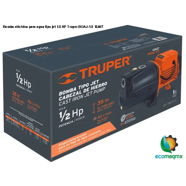 Bomba eléctrica para agua tipo jet 1/2 HP Truper BOAJ-1/2