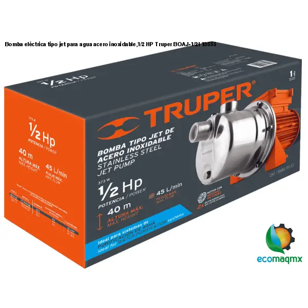 Bomba eléctrica tipo jet para agua acero inoxidable,1/2 HP