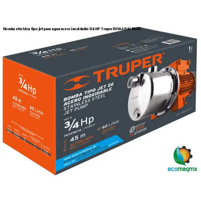 Bomba eléctrica tipo jet para agua acero inoxidable 3/4 HP