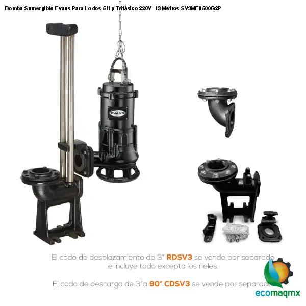 Bomba Sumergible Evans Para Lodos 5 Hp Trifásico 220V 13