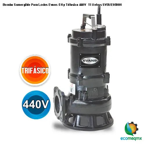 Bomba Sumergible Para Lodos Evans 5 Hp Trifasica 440V 11