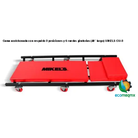 Cama acolchonada con respaldo 3 posiciones y 6 ruedas giratorias (40” largo) MIKELS CM-3