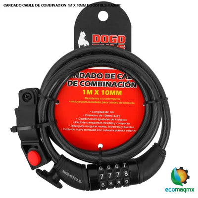 CANDADO CABLE DE COMBINACION 1M X 10MM DOGOTULS MA9002