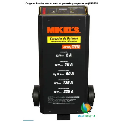 Cargador baterías con arrancador, probador y amperímetro (2/10/50/125/225 amp) MIKELS CBAP-225