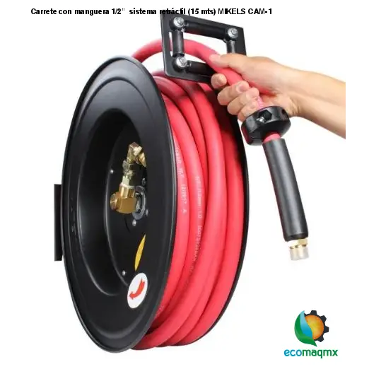 Carrete de acero con manguera, 1/2”  sistema retráctil (15 mts) MIKELS CAM-1
