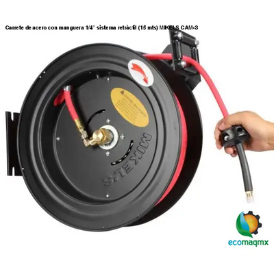Carrete de acero con manguera 1/4” sistema retráctil (15