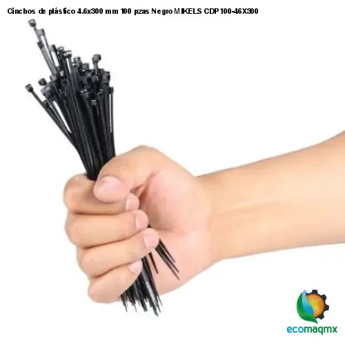 Cinchos de plástico 4.6x300 mm, 100 pzas, Negro MIKELS CDP100-46X300
