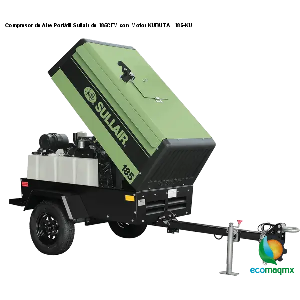 Compresor de Aire Portátil Sullair de 185CFM con Motor