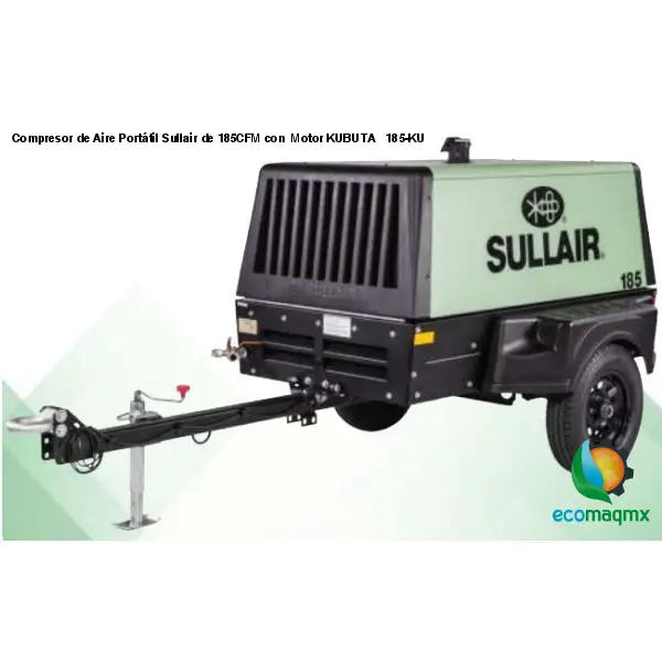 Compresor de Aire Portátil Sullair de 185CFM con Motor