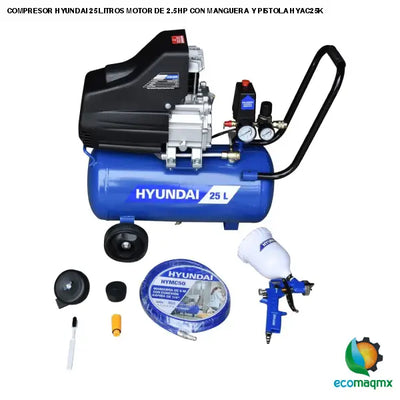 COMPRESOR HYUNDAI 25 LITROS MOTOR DE 2.5 HP CON MANGUERA Y