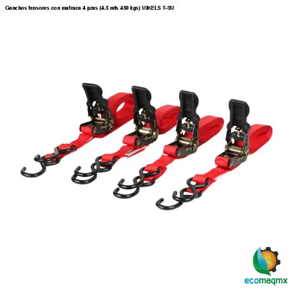 Ganchos tensores con matraca 4 pzas (4.5 mts 450 kgs) MIKELS