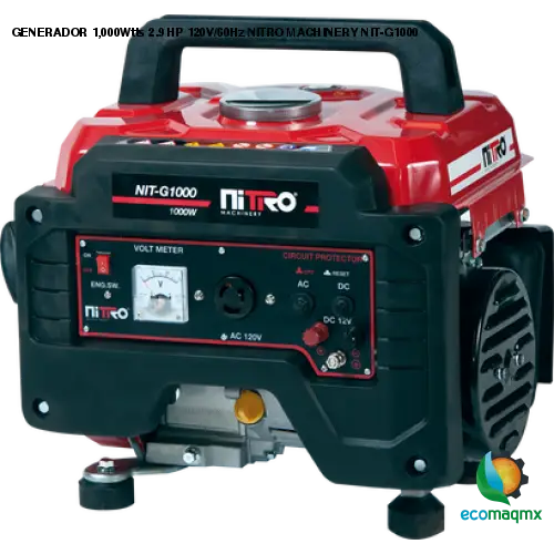 GENERADOR 1,000Wtts 2.9 HP 120V/60Hz NITRO MACHINERY