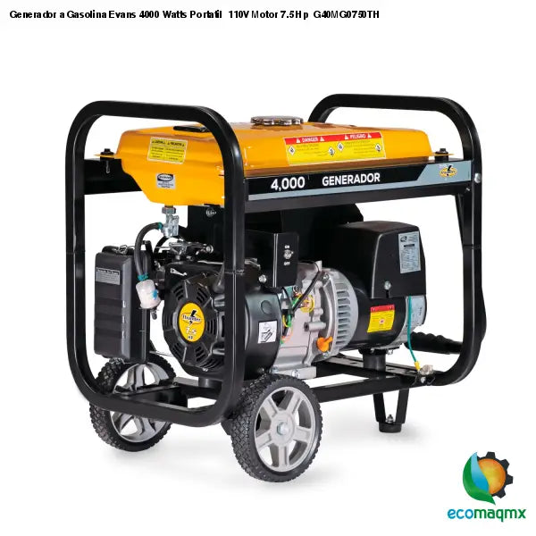Generador a Gasolina Evans 4000 Watts Portatil 110V Motor