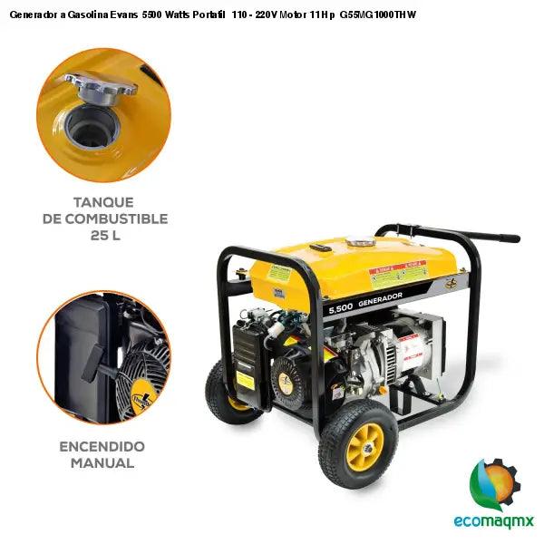 Generador a Gasolina Evans 5500 Watts Portatil 110 - 220V