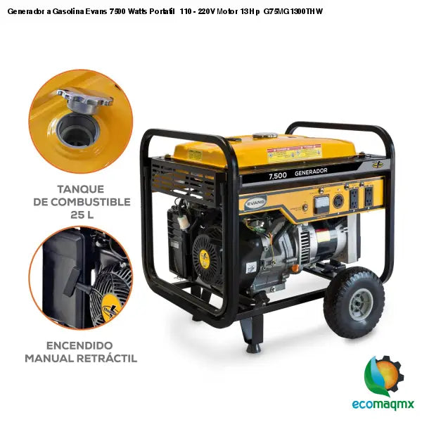 Generador a Gasolina Evans 7500 Watts Portatil 110 - 220V
