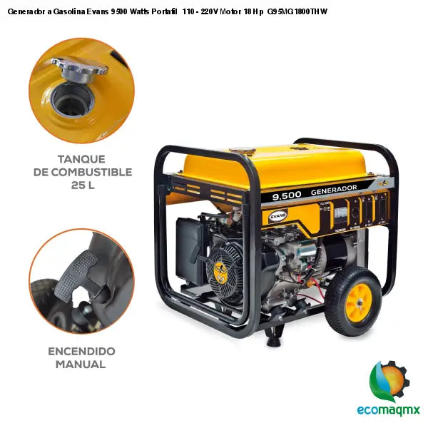 Generador a Gasolina Evans 9500 Watts Portatil 110 - 220V