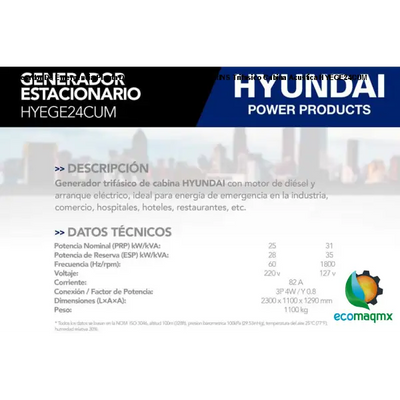 Generador De Emergencia Planta De Luz A Diesel 24 KW CUMMINS Trifasico Cabina Acustica HYEGE24CUM