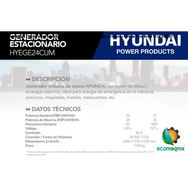 Generador De Emergencia Planta De Luz A Diesel 24 KW CUMMINS Trifasico Cabina Acustica HYEGE24CUM