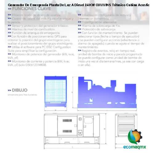 Generador De Emergencia Planta De Luz A Diesel 24 KW CUMMINS Trifasico Cabina Acustica HYEGE24CUM