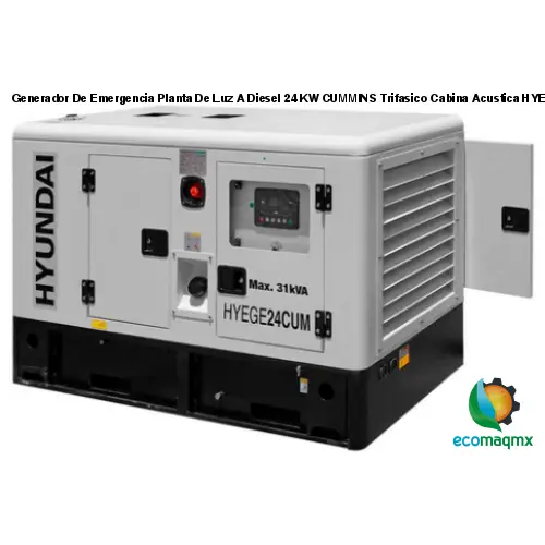 Generador De Emergencia Planta De Luz A Diesel 24 KW CUMMINS Trifasico Cabina Acustica HYEGE24CUM