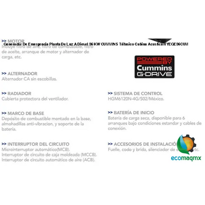 Generador De Emergencia Planta De Luz A Diesel 36 KW CUMMINS Trifasico Cabina Acustica HYEGE36CUM