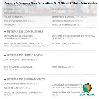 Generador De Emergencia Planta De Luz A Diesel 36 KW CUMMINS Trifasico Cabina Acustica HYEGE36CUM