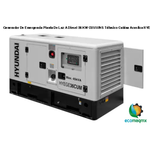 Generador De Emergencia Planta De Luz A Diesel 36 KW CUMMINS Trifasico Cabina Acustica HYEGE36CUM