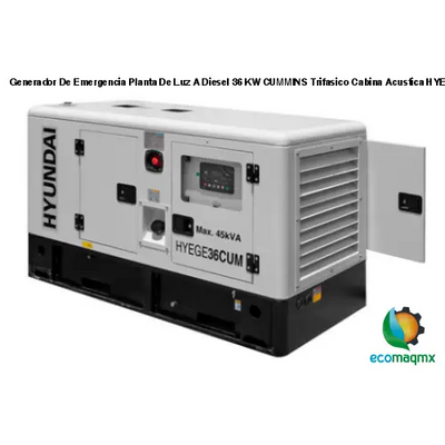 Generador De Emergencia Planta De Luz A Diesel 36 KW CUMMINS Trifasico Cabina Acustica HYEGE36CUM