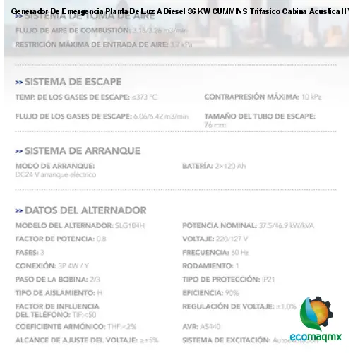 Generador De Emergencia Planta De Luz A Diesel 36 KW CUMMINS Trifasico Cabina Acustica HYEGE36CUM