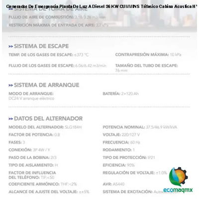 Generador De Emergencia Planta De Luz A Diesel 36 KW CUMMINS Trifasico Cabina Acustica HYEGE36CUM