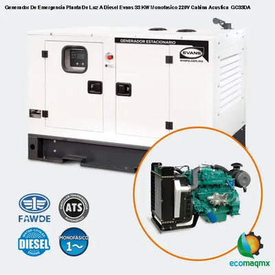 Generador De Emergencia Planta De Luz A Diesel Evans 33 KW