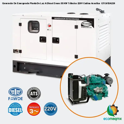 Generador De Emergencia Planta De Luz A Diesel Evans 33 KW