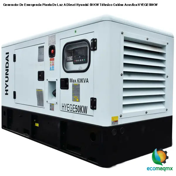 Generador De Emergencia Planta De Luz A Diesel Hyundai 50 KW Trifasico Cabina Acustica HYEGE50KW