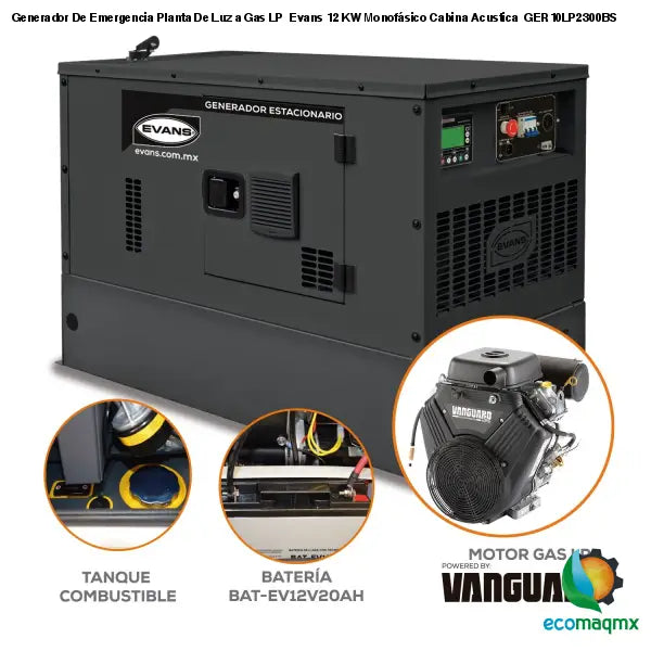 Generador De Emergencia Planta De Luz a Gas LP Evans 12 KW