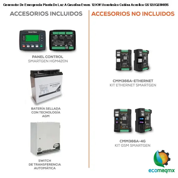 Generador De Emergencia Planta De Luz A Gasolina Evans 12 KW
