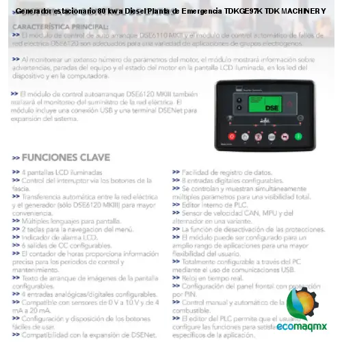 Generador estacionario 80 kw a Diesel Planta de Emergencia TDKGE97K TDK MACHINERY