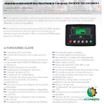 Generador estacionario 80 kw a Diesel Planta de Emergencia TDKGE97K TDK MACHINERY