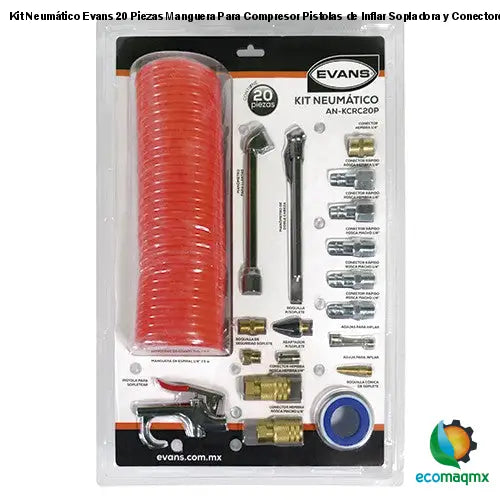 Kit Neumático Evans 20 Piezas Manguera Para Compresor