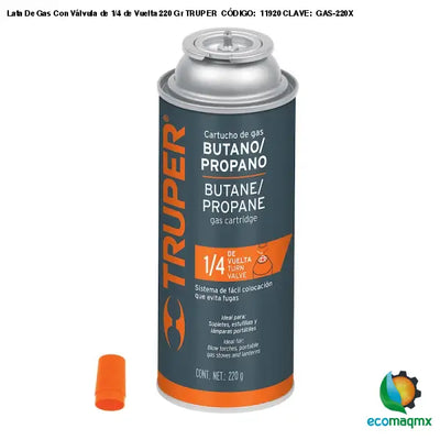 Lata De Gas Con Válvula de 1/4 de Vuelta 220 Gr TRUPER