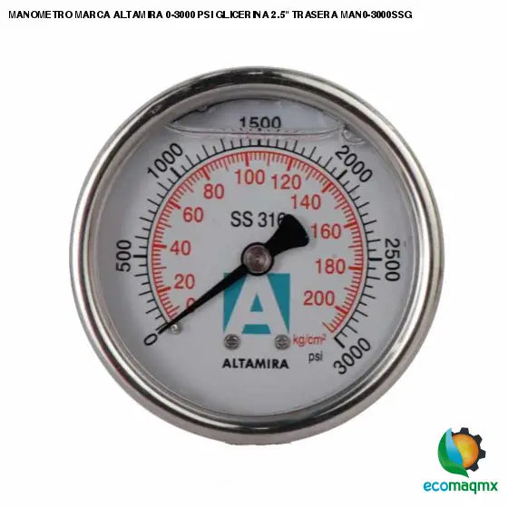 MANOMETRO MARCA ALTAMIRA 0-3000 PSI GLICERINA 2.5 TRASERA