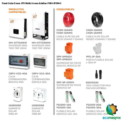 Panel Solar Evans 375 Watts Monocristalino P30V-375W-M