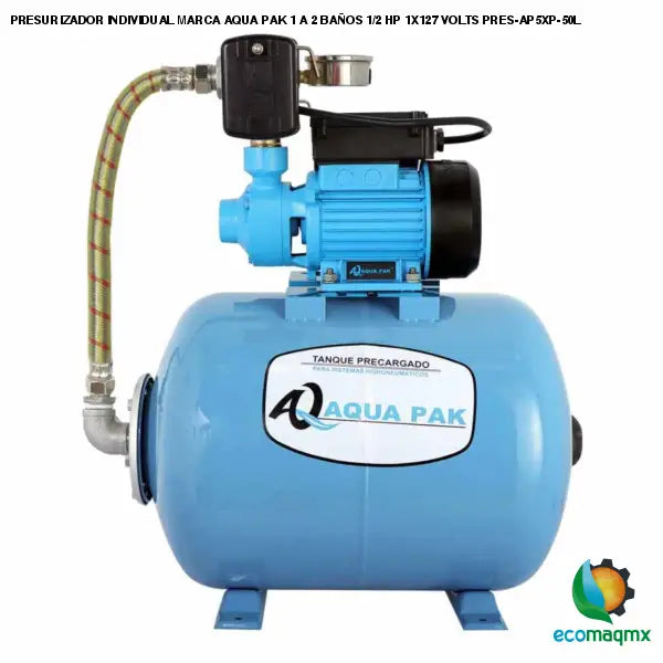 PRESURIZADOR INDIVIDUAL MARCA AQUA PAK 1 A 2 BAÑOS 1/2 HP