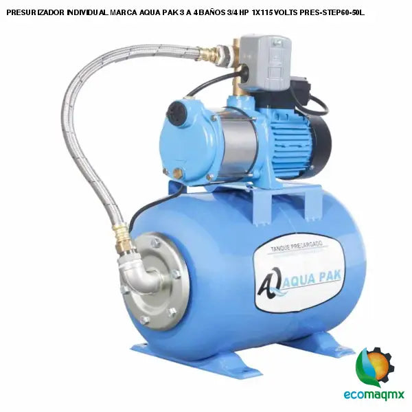 PRESURIZADOR INDIVIDUAL MARCA AQUA PAK 3 A 4 BAÑOS 3/4 HP