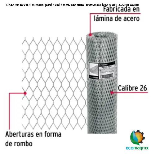 Rollo 22 m x 0.9 m malla plafón calibre 26 abertura 10x25mm