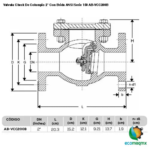 Valvula Check De Columpio 2 Con Brida ANSI Serie 150