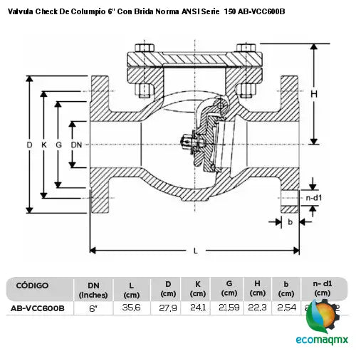 Valvula Check De Columpio 6 Con Brida Norma ANSI Serie 150